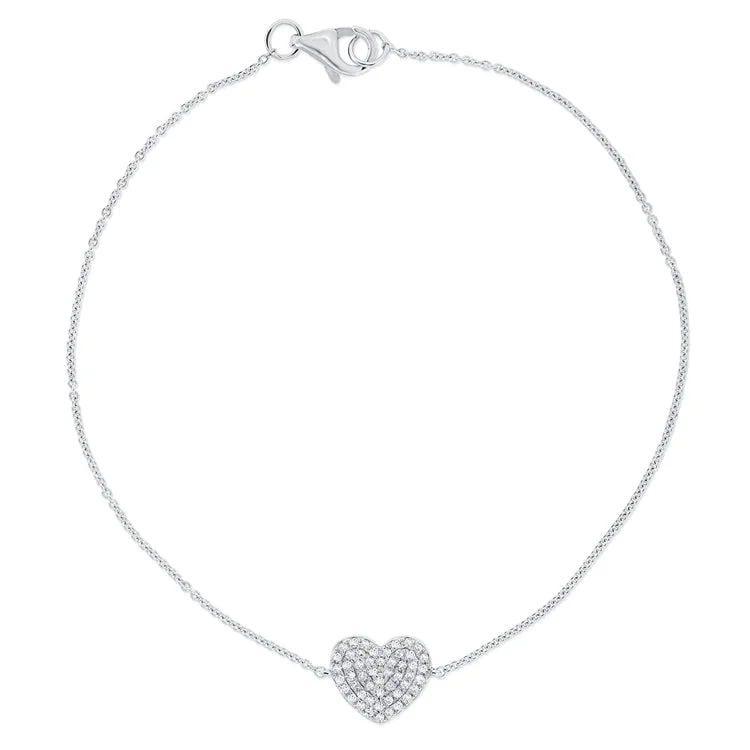 Ladies bracelets with misty quartz -14K White Gold Diamond Pave Heart Bracelet