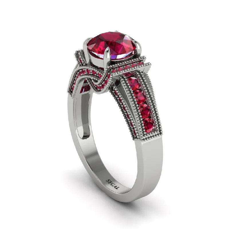 engagement-pearl-bypass-rings-Ruby Eternal Embrace Milgrain Engagement Ring - Fernanda No. 57