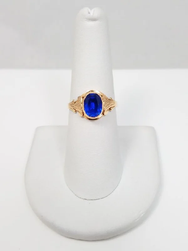 ladies-wedding-white-gold-rings-Ornate Vintage 14k Yellow Gold Synthetic Gemstone Ring