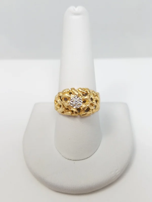 ladies-pearl-cluster-rings-Classic 10k Yellow Gold Natural Diamond Nugget Ring