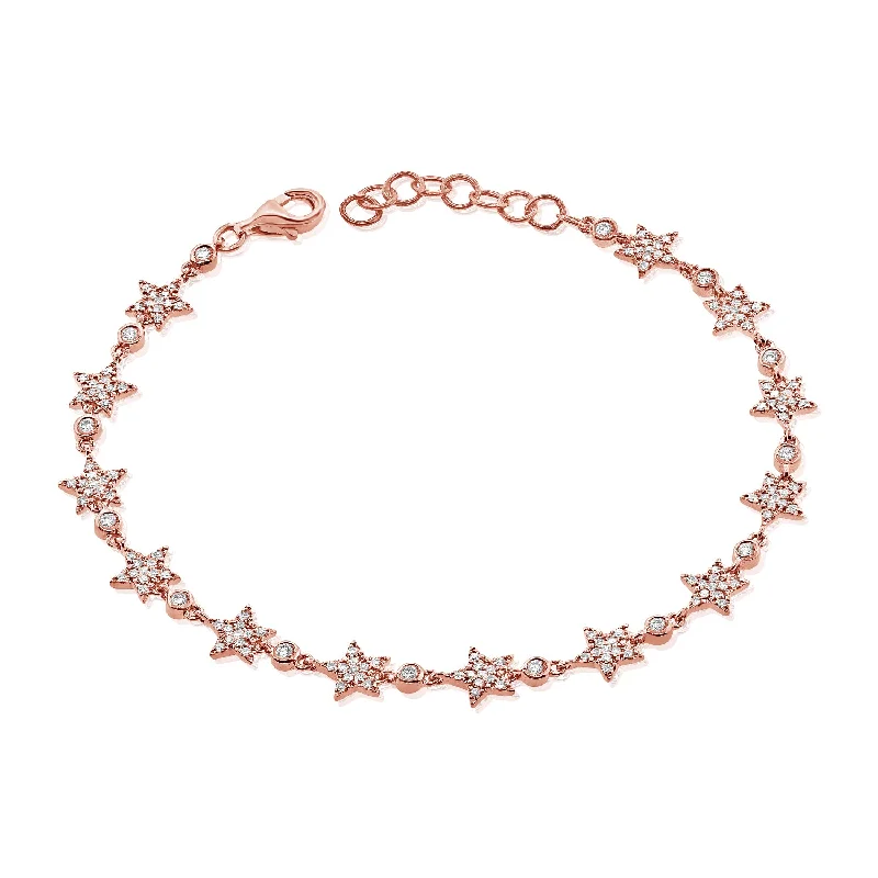 Ladies bracelets with halo pendants -14K Rose Gold Diamond Star Bracelet