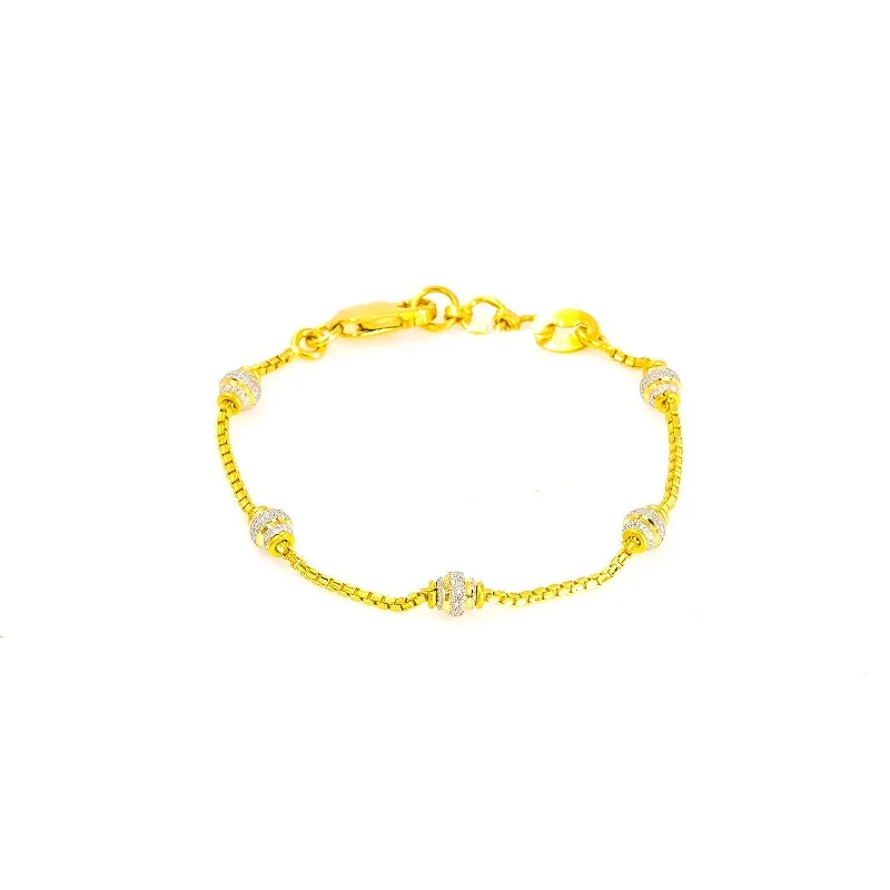 Ladies bracelets modern elegance -22K Multi Tone Gold Bracelet W/ Ornate Beaded Chain of Diamond Cutting