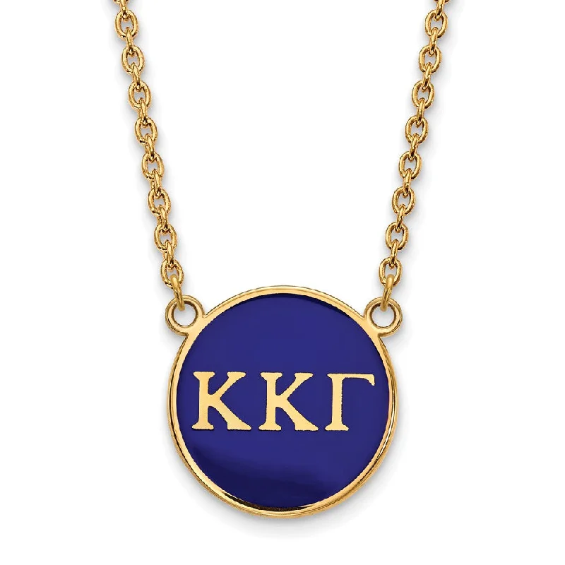 Ladies necklaces with hoof charms -14K Plated Silver Kappa Kappa Gamma Large Blue Enamel Disc Necklace