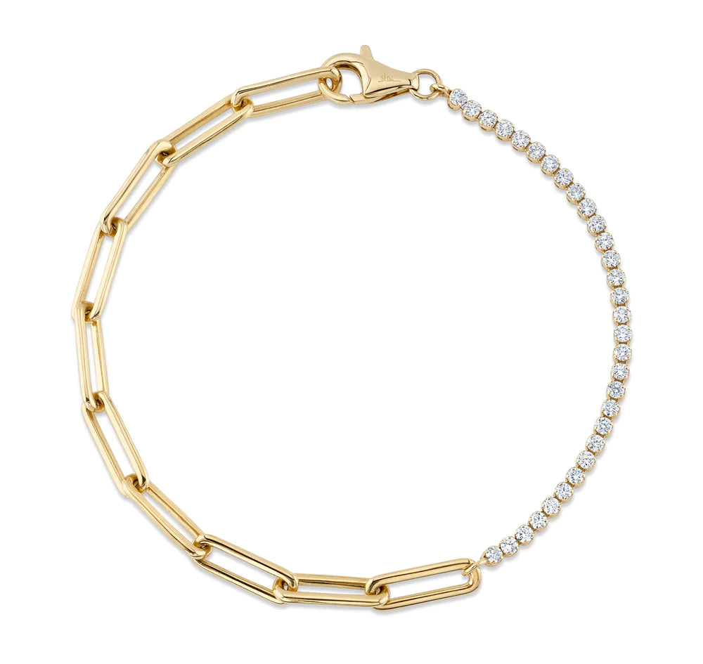 Ladies bracelets with dusk tourmaline -14K Yellow Gold Diamond Tennis Paperclip Bracelet