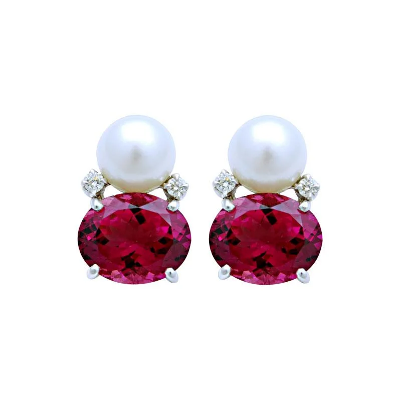 ladies-rustic-leverback-earrings-Earrings-Rubellite, South Sea Pearl and Diamond  (113HS)