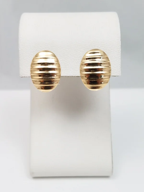 ladies-pearl-rose-gold-earrings-Cute 14k Yellow Gold Ribbed Earrings