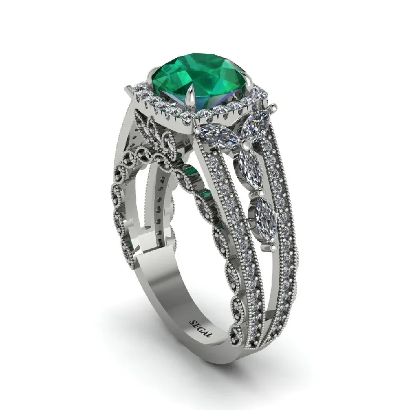 engagement-modern-diamond-rings-Emerald Eternal Embrace Double Shank Filigree Engagement Ring - Celine No. 6