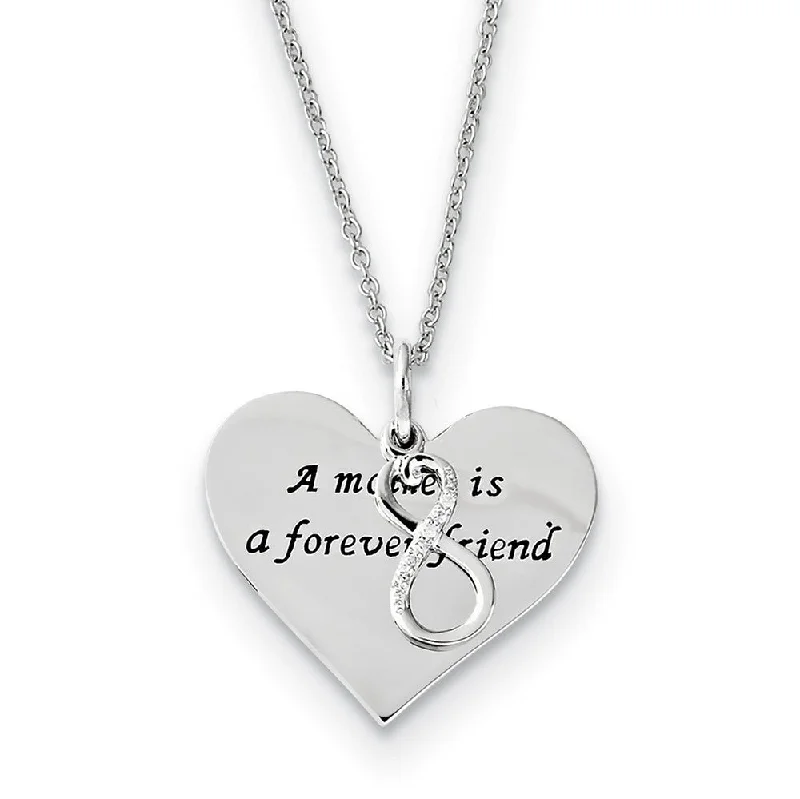 Ladies necklaces with zirconia sparkle -Sterling Silver & CZ A Mother Is A Forever Friend Heart Necklace, 18in