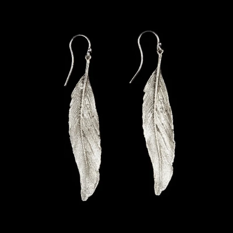 ladies-artisan-post-earrings-Feather Earring - Long Single Wire Silver