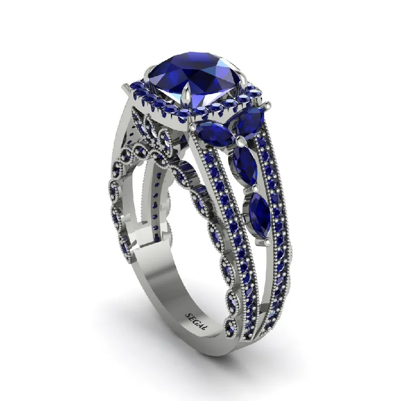 engagement-birthstone-accent-rings-Sapphire Eternal Embrace Double Shank Filigree Engagement Ring - Celine No. 75