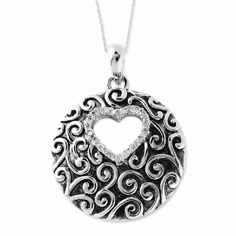 Ladies necklaces with loop pendants -Rhodium Plated Sterling & CZ The Heart of A Family Necklace, 18 Inch