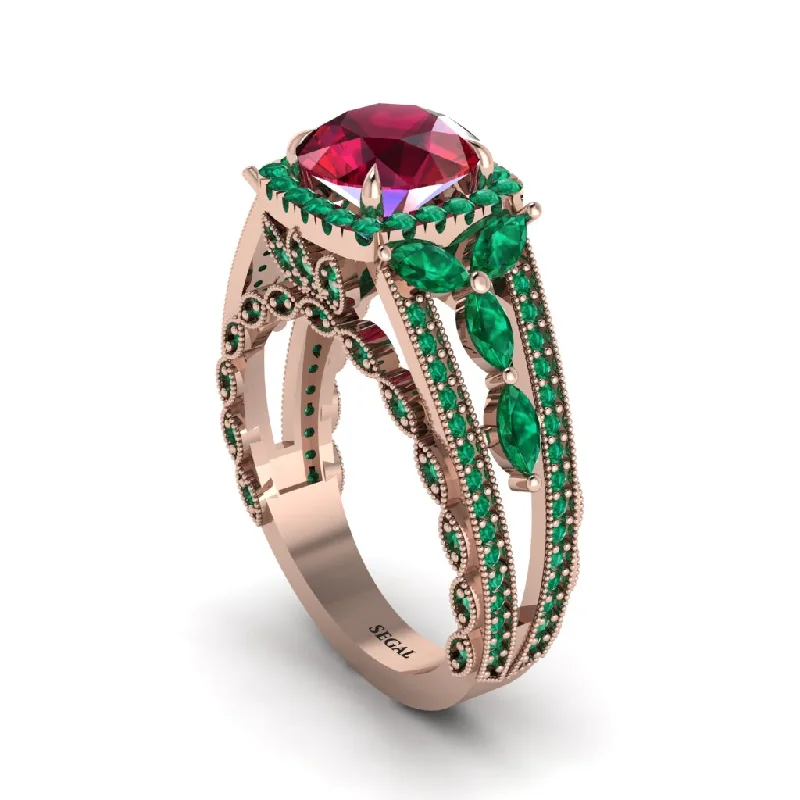 engagement-heart-cathedral-rings-Ruby Eternal Embrace Double Shank Filigree Engagement Ring - Celine No. 26