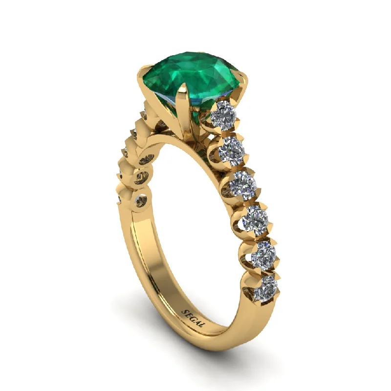 engagement-rose-gold-cathedral-rings-2ct Round Cut Emerald 14K Gold Engagement Ring - Christina No. 4