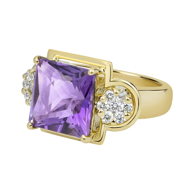 ladies-birthstone-silver-rings-Ring - Amethyst And Diamond (2329C)