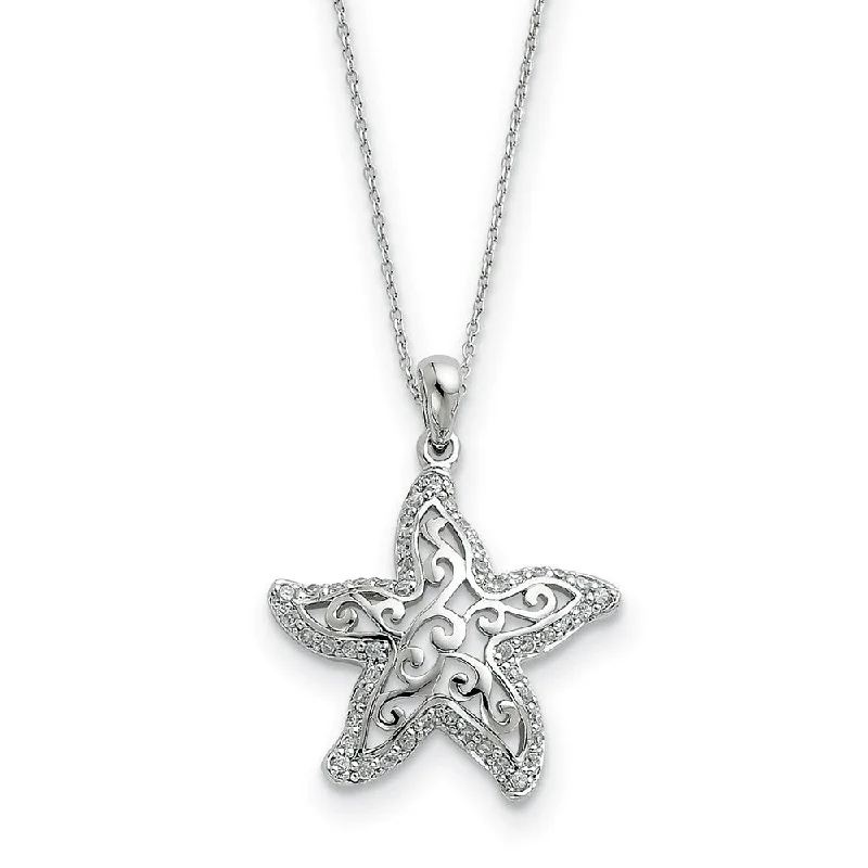 Ladies necklaces with ash apatite -Rhodium Sterling Silver & CZ Make a Difference Starfish Necklace, 18in