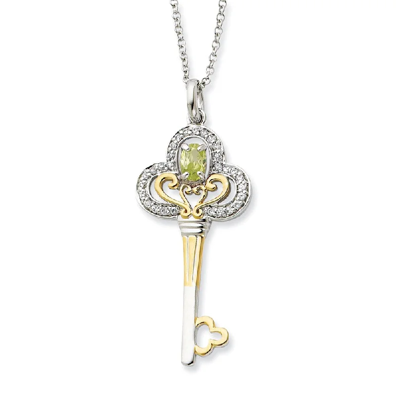 Ladies necklaces muted tones -Rhodium & Gold Tone Plated Sterling Silver Aug CZ Birthstone Necklace