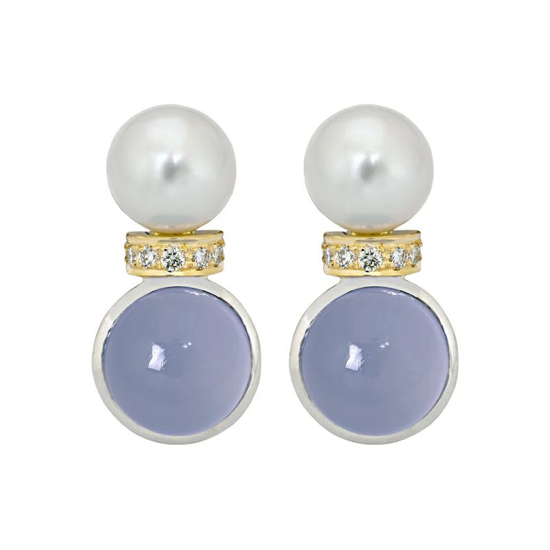 ladies-fashion-gold-earrings-Earrings- Chalcedony, South Sea Pearl and Diamond