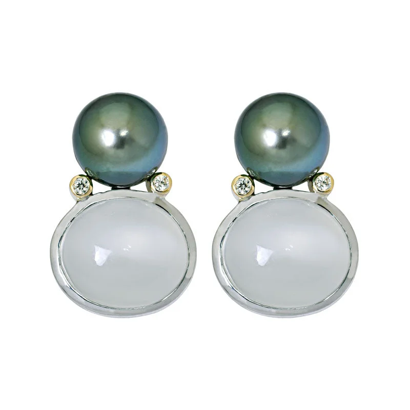 ladies-sterling-silver-dangle-earrings-Earrings- Moonstone, South Sea Pearl and Diamond