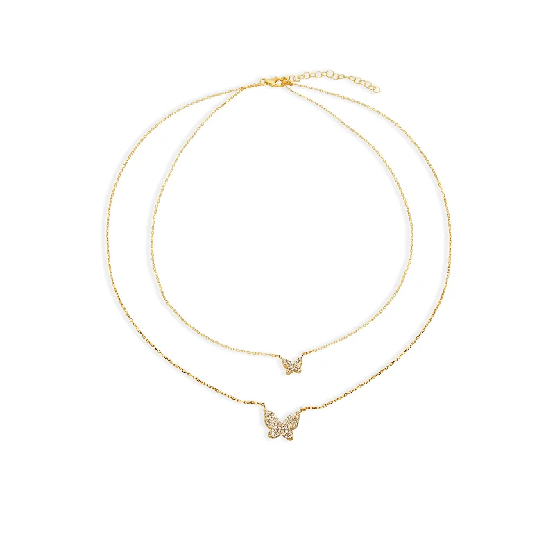 ladies-birthstone-gold-rings-THE DOUBLE CHAIN PAVE LAYERING BUTTERFLY NECKLACE