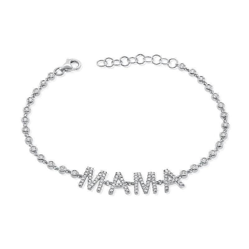 Ladies bracelets with memory charms -14K White Gold Diamond Mama Bezel Bracelet