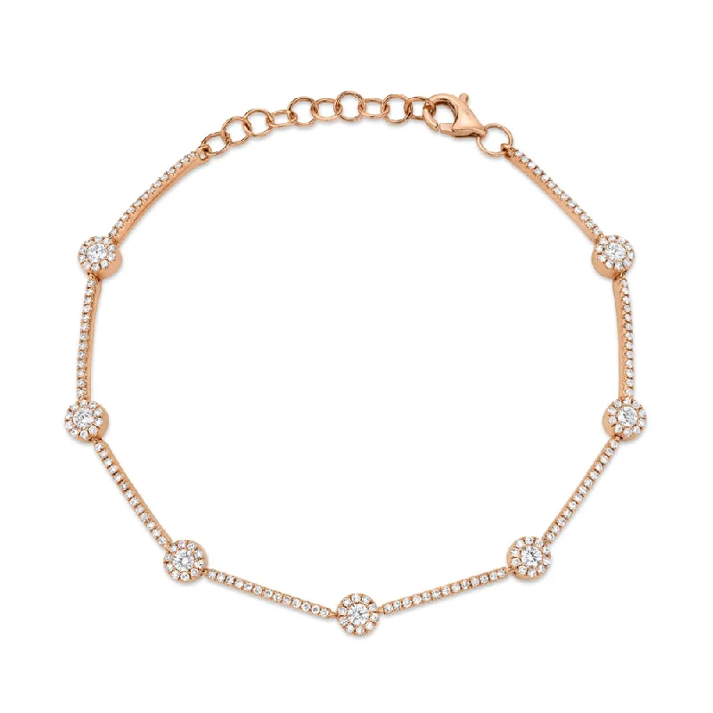 Ladies bracelets with lunar opal -14K Rose Gold Diamond Halo Bracelet