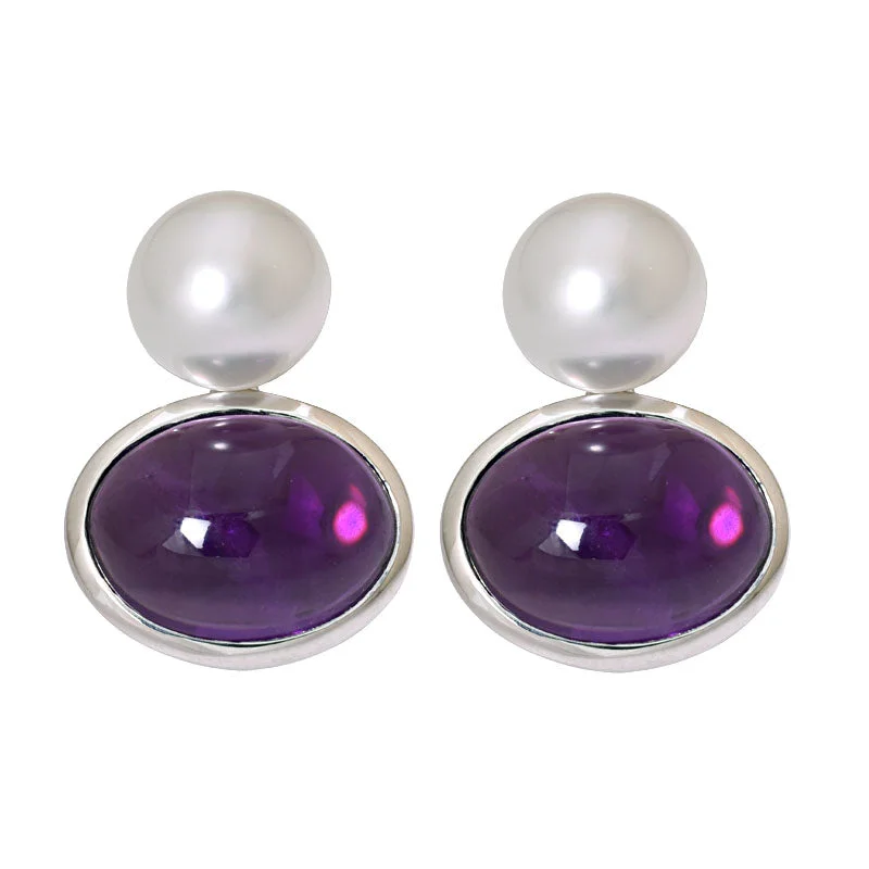 ladies-flower-silver-earrings-Earrings- Amethyst and South Sea Pearl