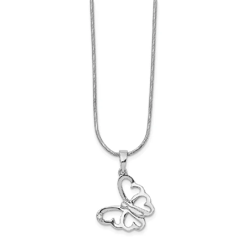 Ladies necklaces rugged charm -Diamond Butterfly Necklace in Rhodium Plated Silver, 18-20 Inch